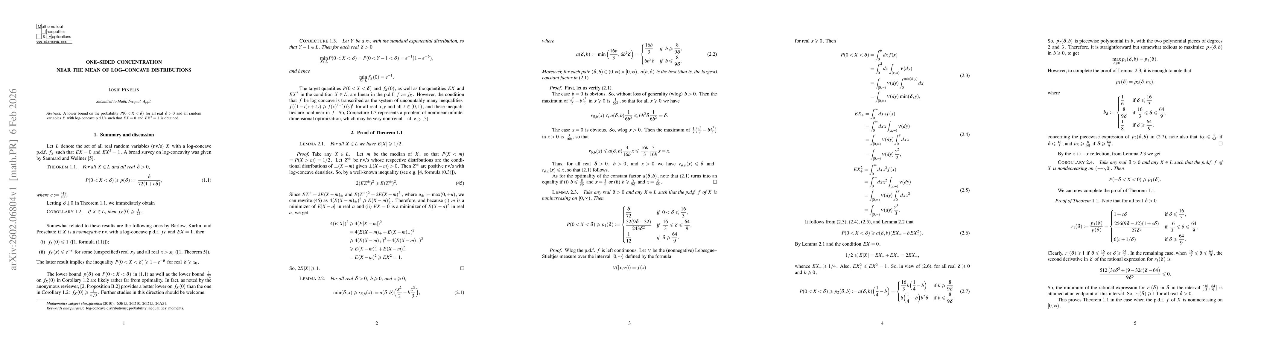 Thumbnail for One-sided concentration near the mean of log-concave distributions
