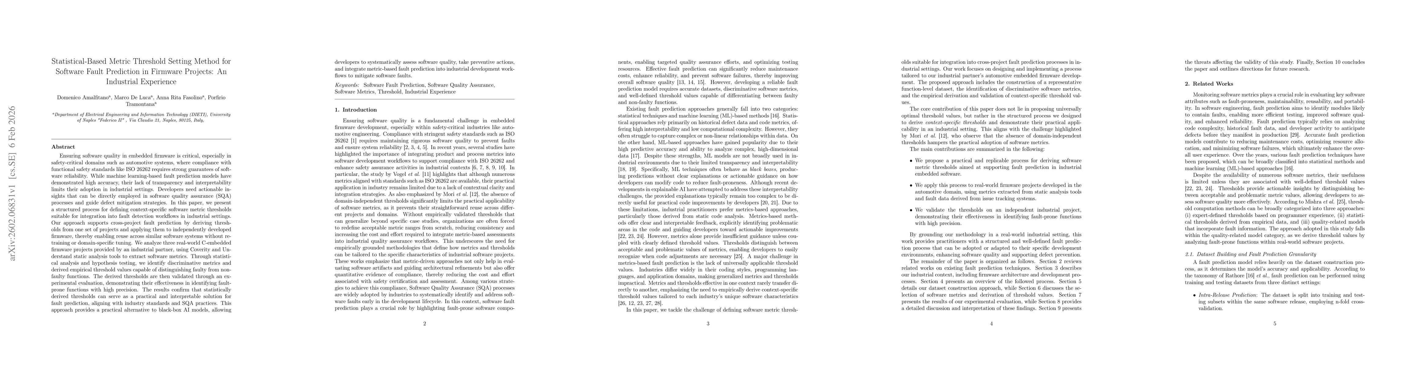 Thumbnail for Statistical-Based Metric Threshold Setting Method for Software Fault Prediction in Firmware Projects: An Industrial Experience