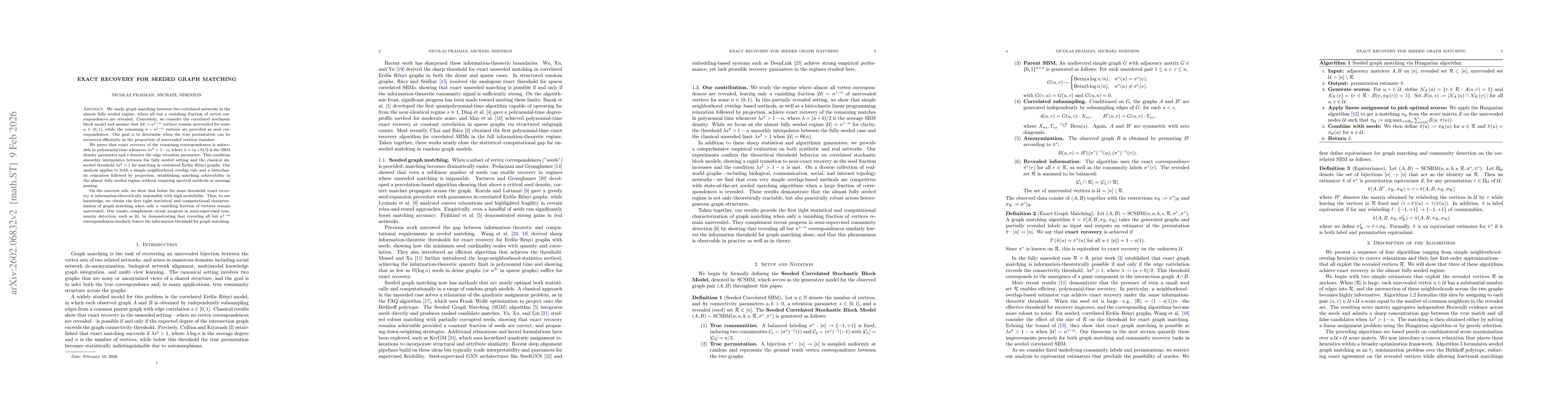 Thumbnail for Exact recovery for seeded graph matching