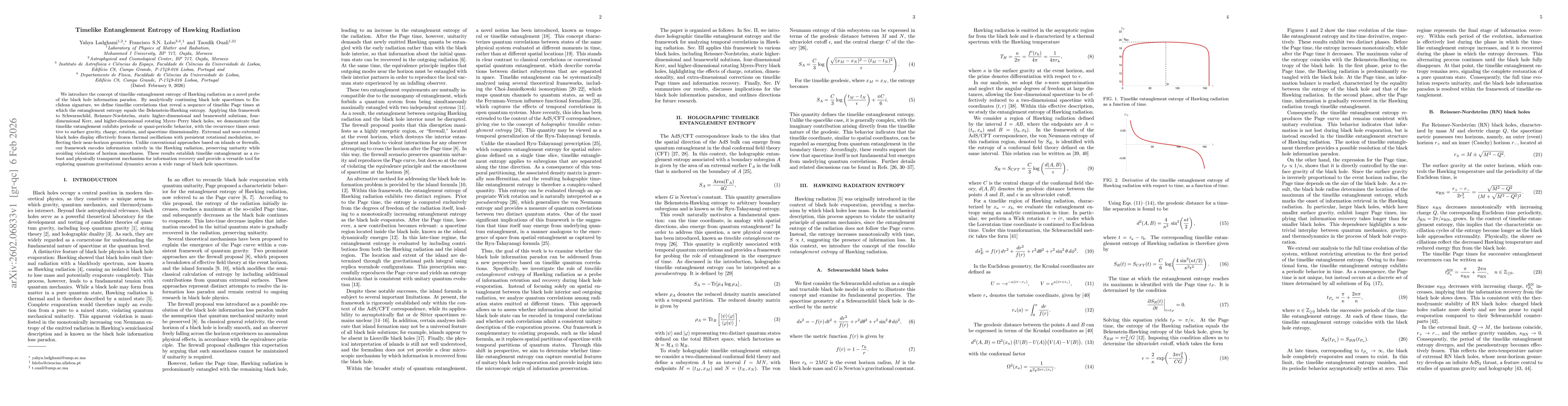 Thumbnail for Timelike Entanglement Entropy of Hawking Radiation