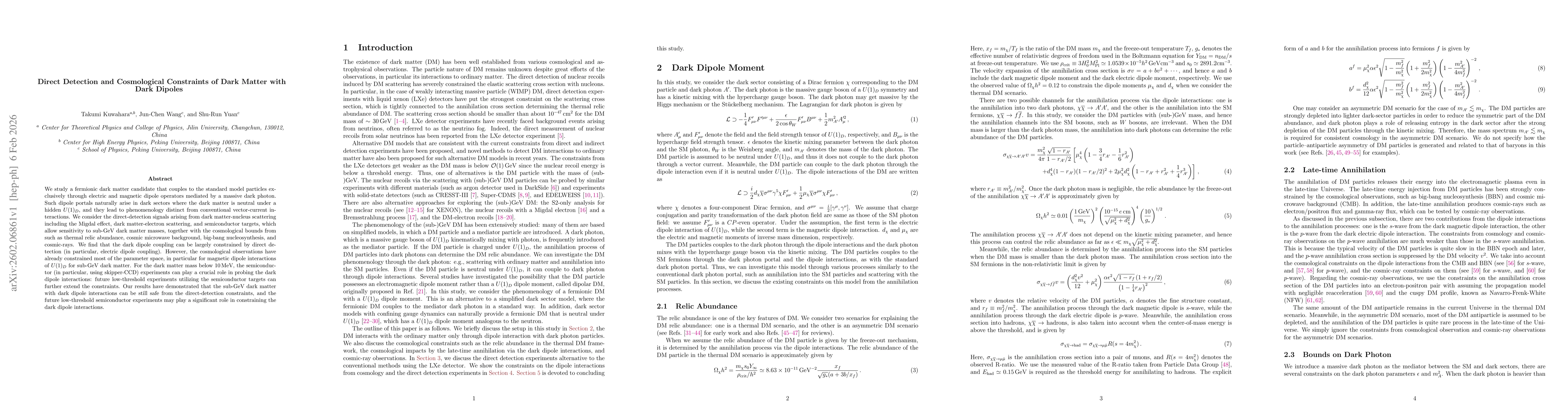 Thumbnail for Direct Detection and Cosmological Constraints of Dark Matter with Dark Dipoles