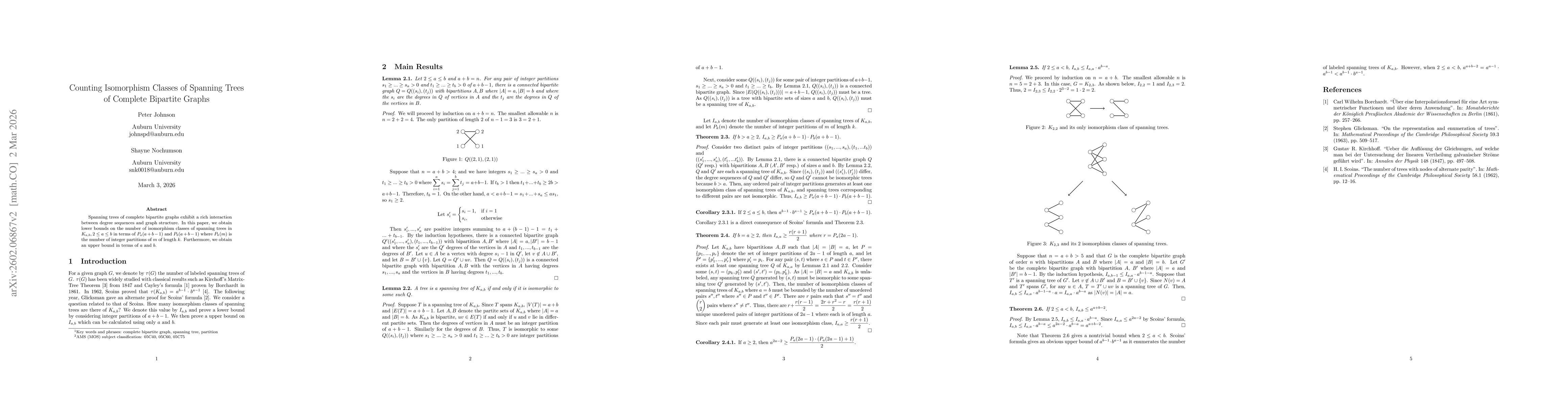 Thumbnail for Counting Isomorphism Classes of Spanning Trees of Complete Bipartite Graphs