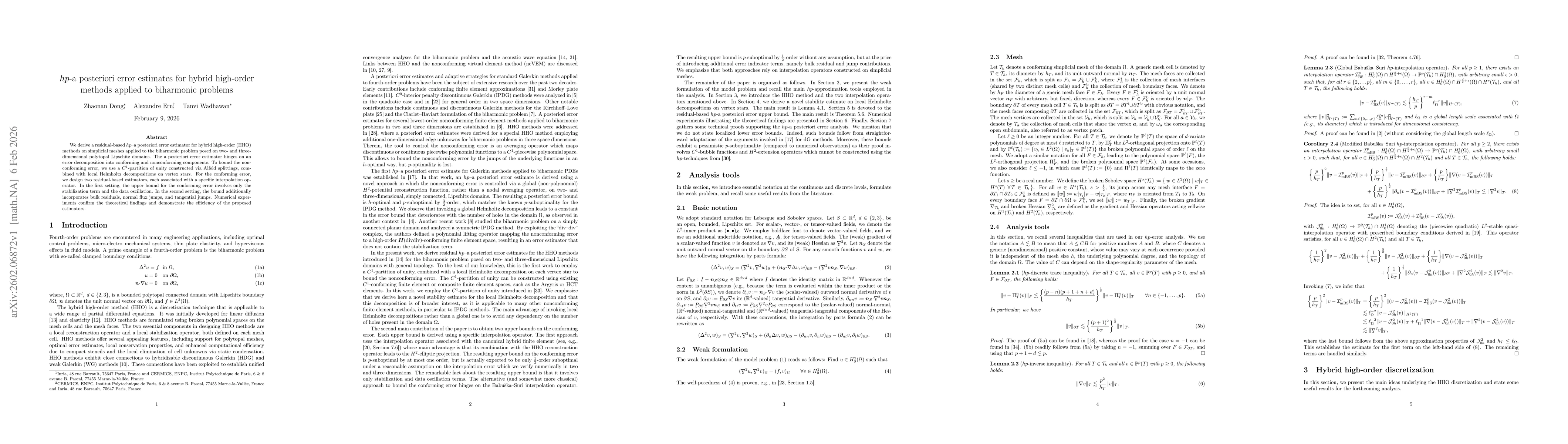 Thumbnail for $hp$-a posteriori error estimates for hybrid high-order methods applied to biharmonic problems
