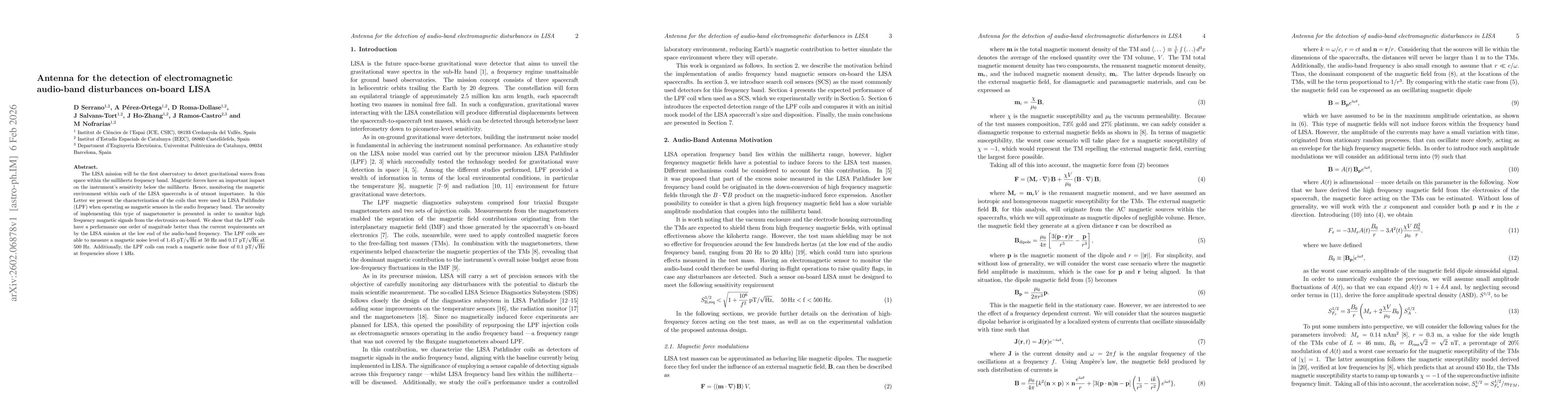 Thumbnail for Antenna for the detection of electromagnetic audio-band disturbances on-board LISA