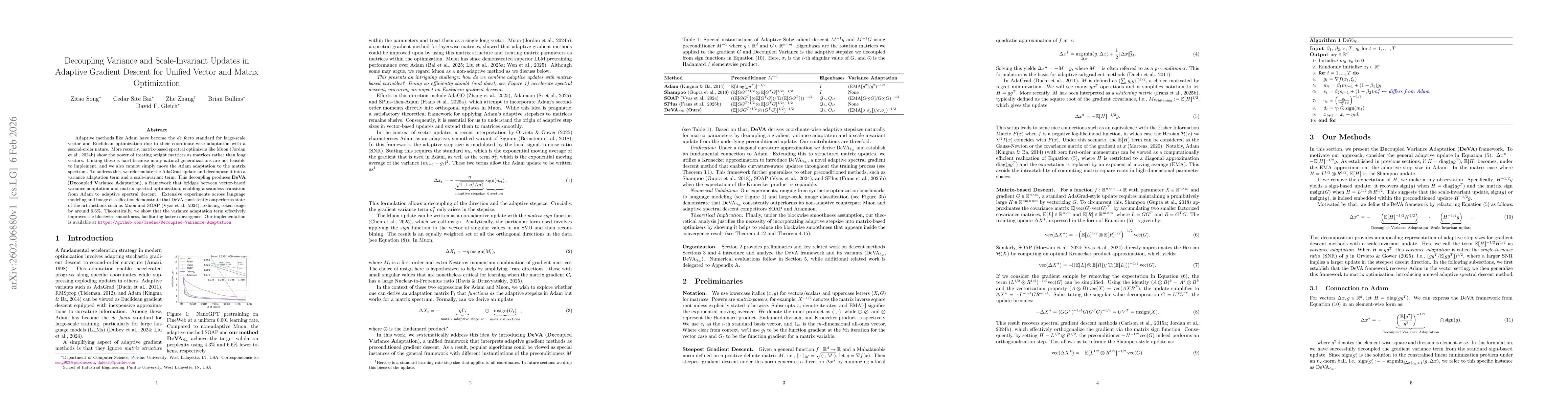 Thumbnail for Decoupling Variance and Scale-Invariant Updates in Adaptive Gradient Descent for Unified Vector and Matrix Optimization