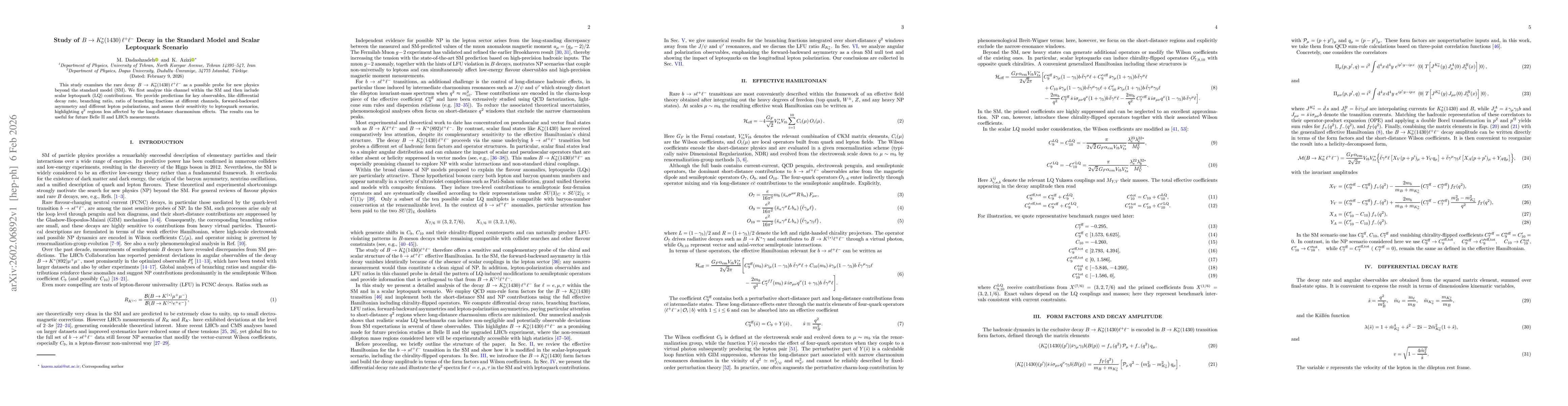 Thumbnail for Study of $B \to K_0^*(1430)\,\ell^+ \ell^-$ Decay in the Standard Model and Scalar Leptoquark Scenario