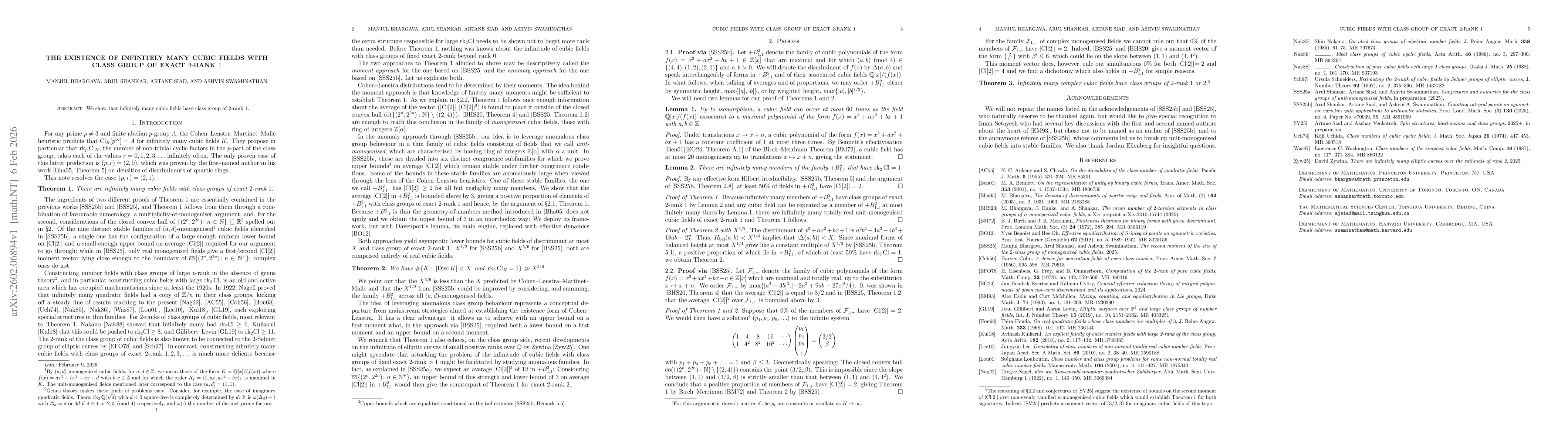 Thumbnail for The existence of infinitely many cubic fields with class group of exact 2-rank 1