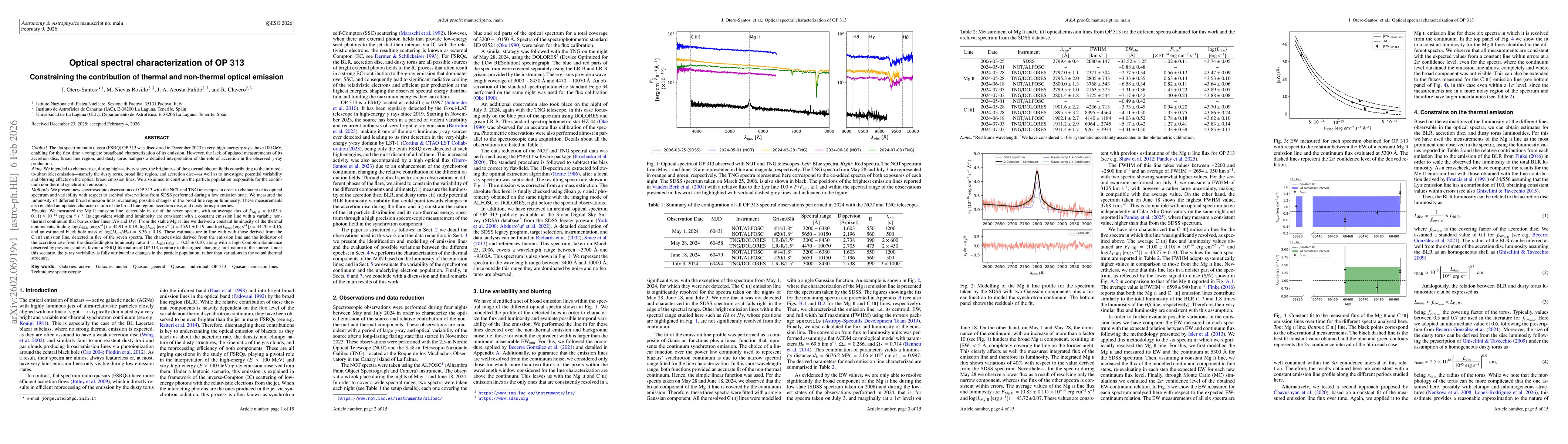 Thumbnail for Optical spectral characterization of OP 313. Constraining the contribution of thermal and non-thermal optical emission