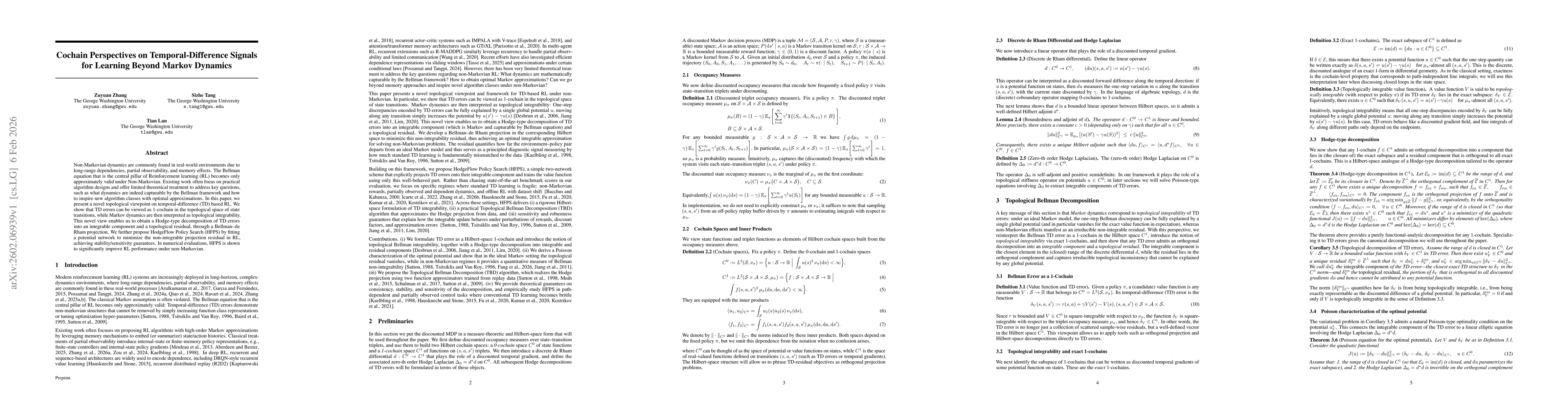 Thumbnail for Cochain Perspectives on Temporal-Difference Signals for Learning Beyond Markov Dynamics