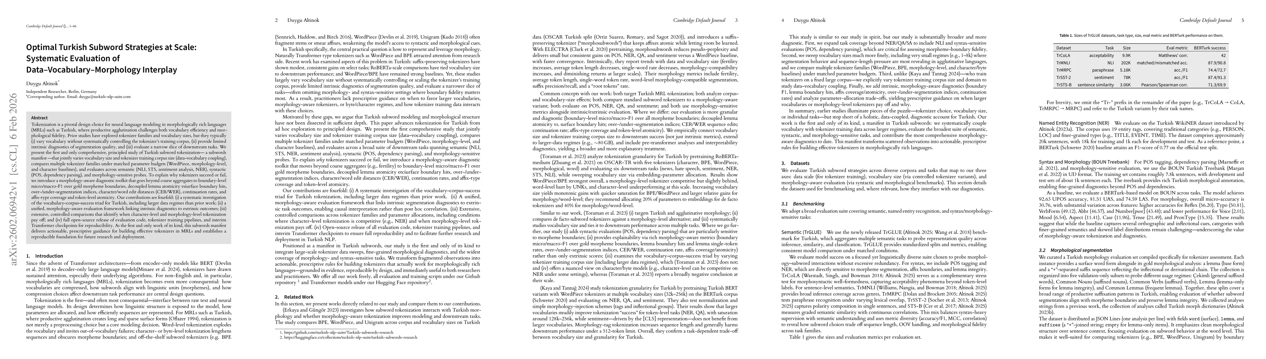 Thumbnail for Optimal Turkish Subword Strategies at Scale: Systematic Evaluation of Data, Vocabulary, Morphology Interplay