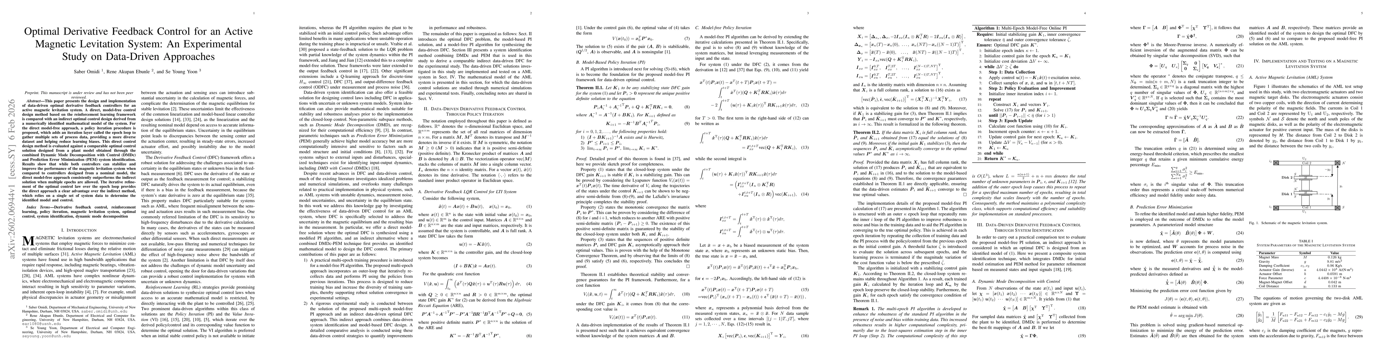 Thumbnail for Optimal Derivative Feedback Control for an Active Magnetic Levitation System: An Experimental Study on Data-Driven Approaches
