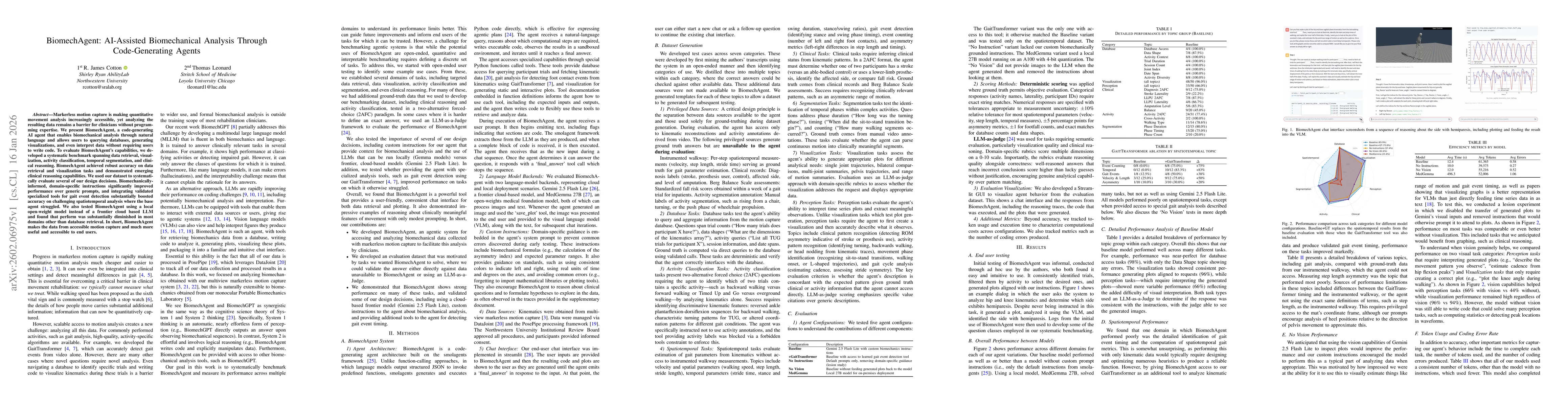 Thumbnail for BiomechAgent: AI-Assisted Biomechanical Analysis Through Code-Generating Agents