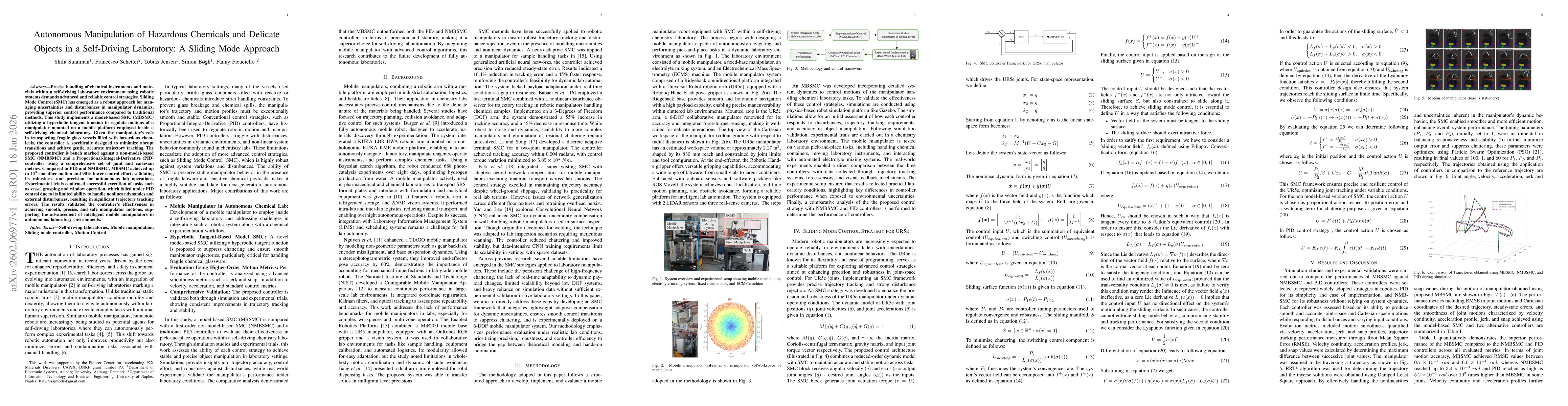 Thumbnail for Autonomous Manipulation of Hazardous Chemicals and Delicate Objects in a Self-Driving Laboratory: A Sliding Mode Approach