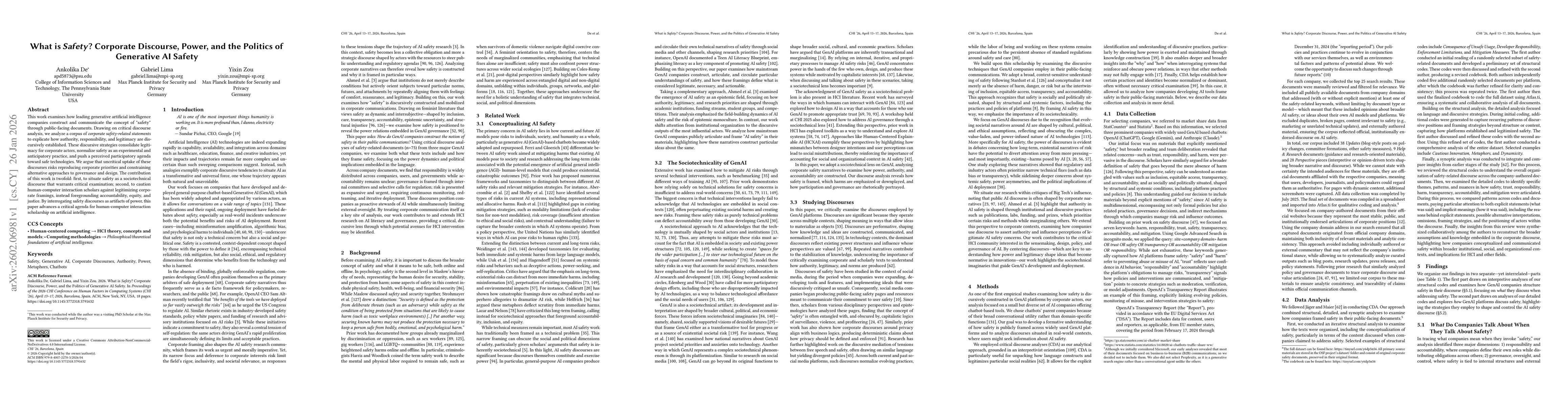 Thumbnail for What is Safety? Corporate Discourse, Power, and the Politics of Generative AI Safety