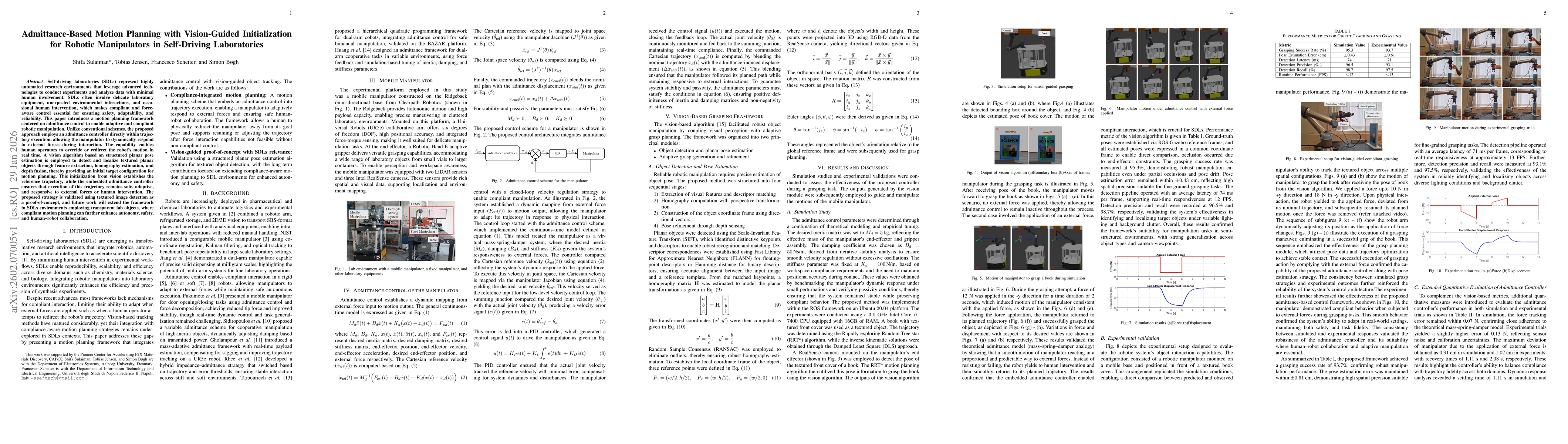Thumbnail for Admittance-Based Motion Planning with Vision-Guided Initialization for Robotic Manipulators in Self-Driving Laboratories