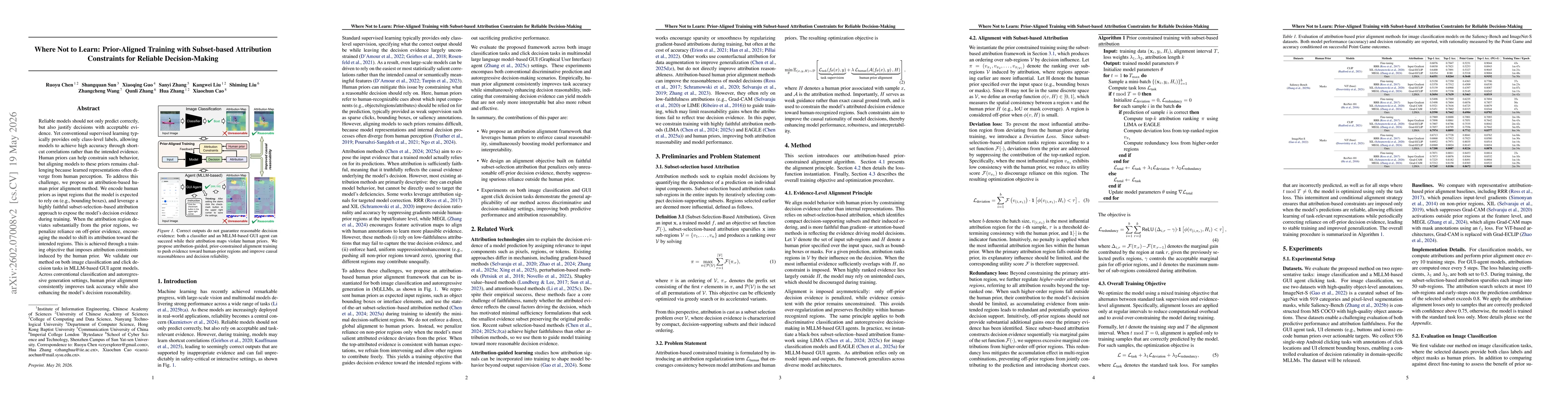 Thumbnail for Where Not to Learn: Prior-Aligned Training with Subset-based Attribution Constraints for Reliable Decision-Making