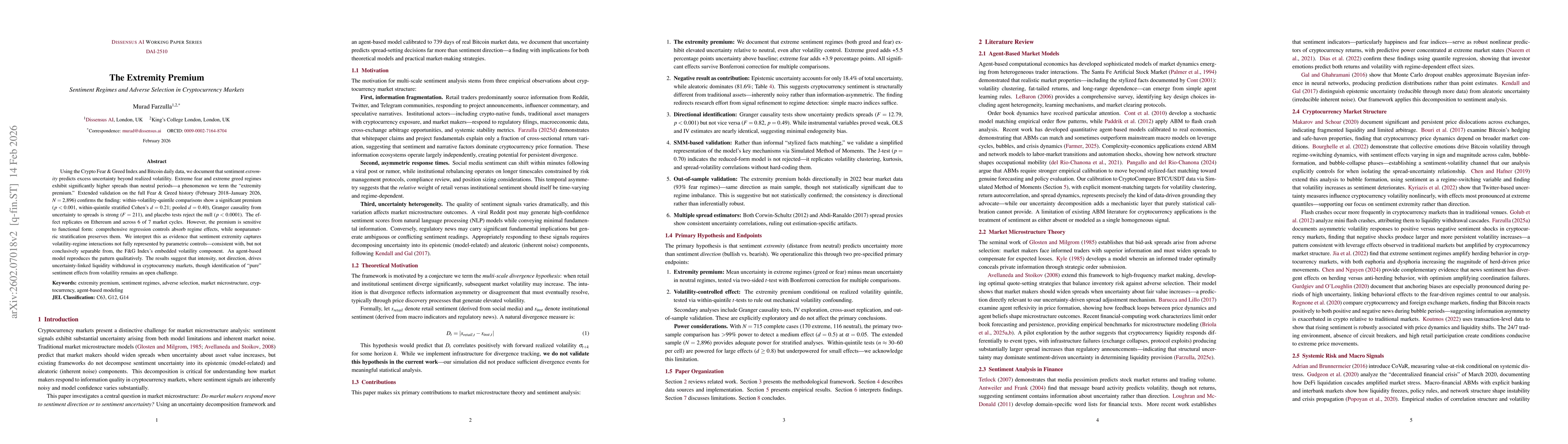 Thumbnail for The Extremity Premium: Sentiment Regimes and Adverse Selection in Cryptocurrency Markets