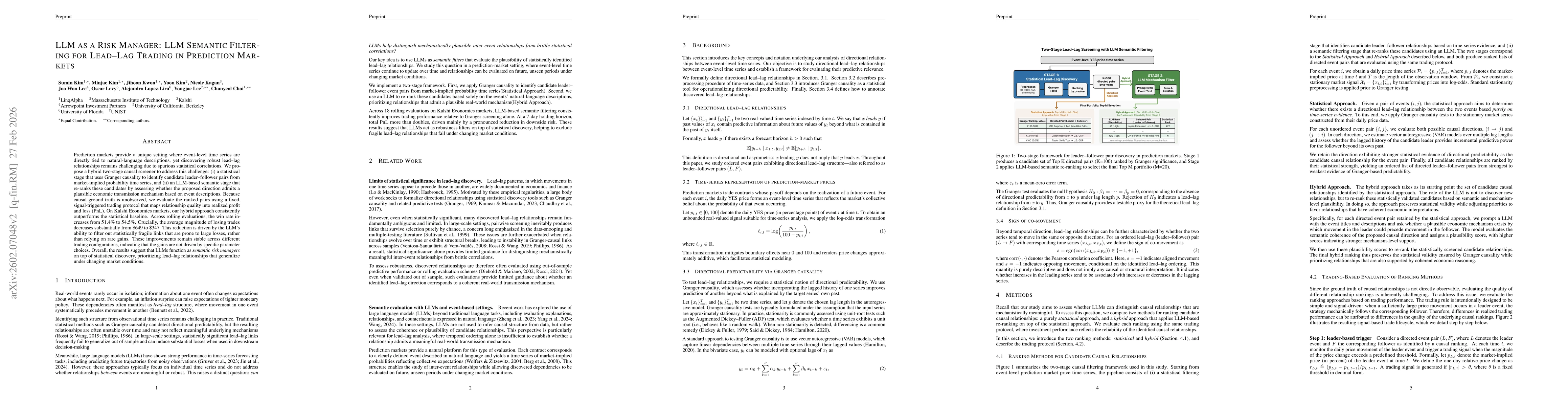 Thumbnail for LLM as a Risk Manager: LLM Semantic Filtering for Lead-Lag Trading in Prediction Markets