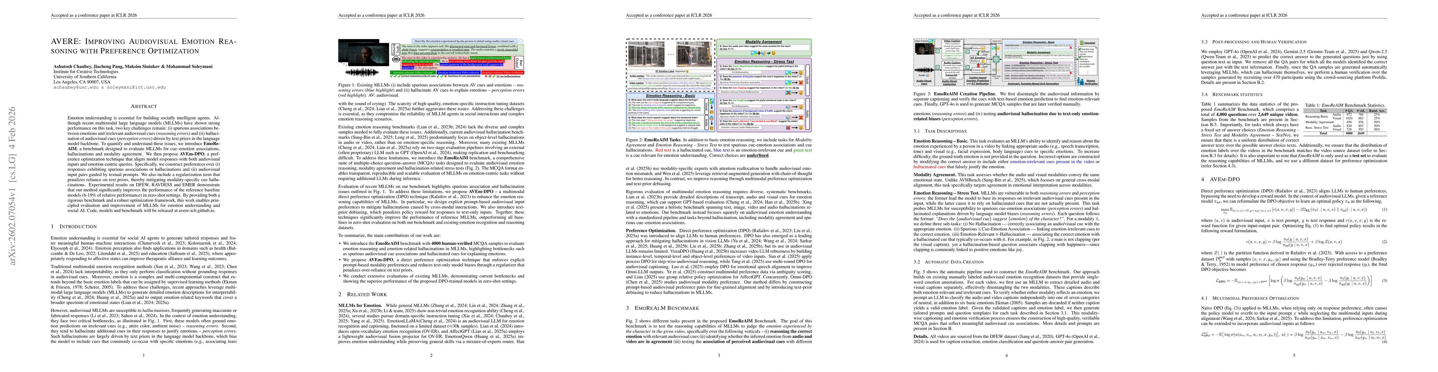 Thumbnail for AVERE: Improving Audiovisual Emotion Reasoning with Preference Optimization