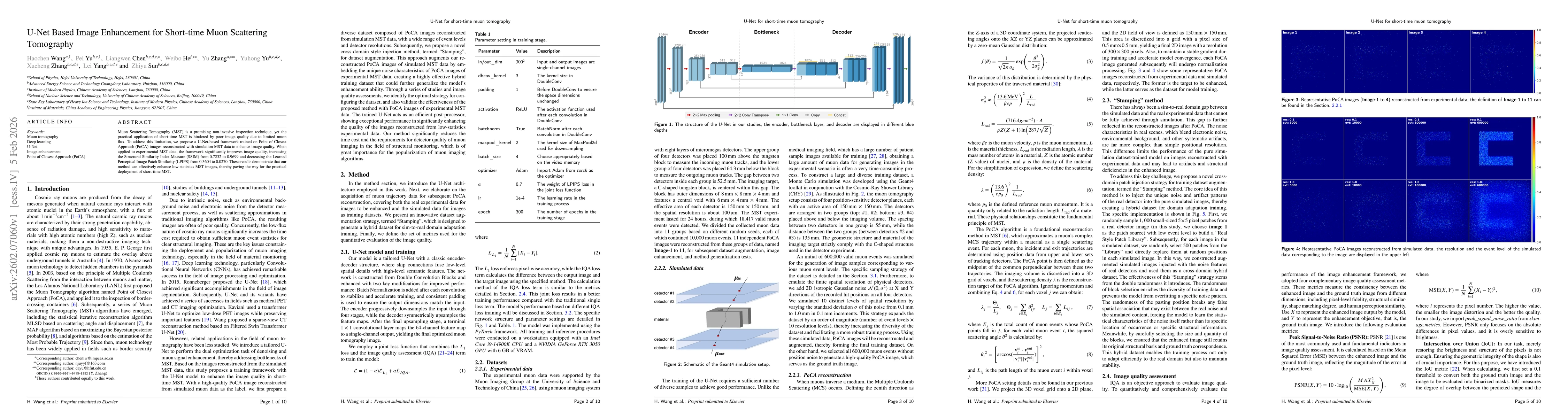 Thumbnail for U-Net Based Image Enhancement for Short-time Muon Scattering Tomography