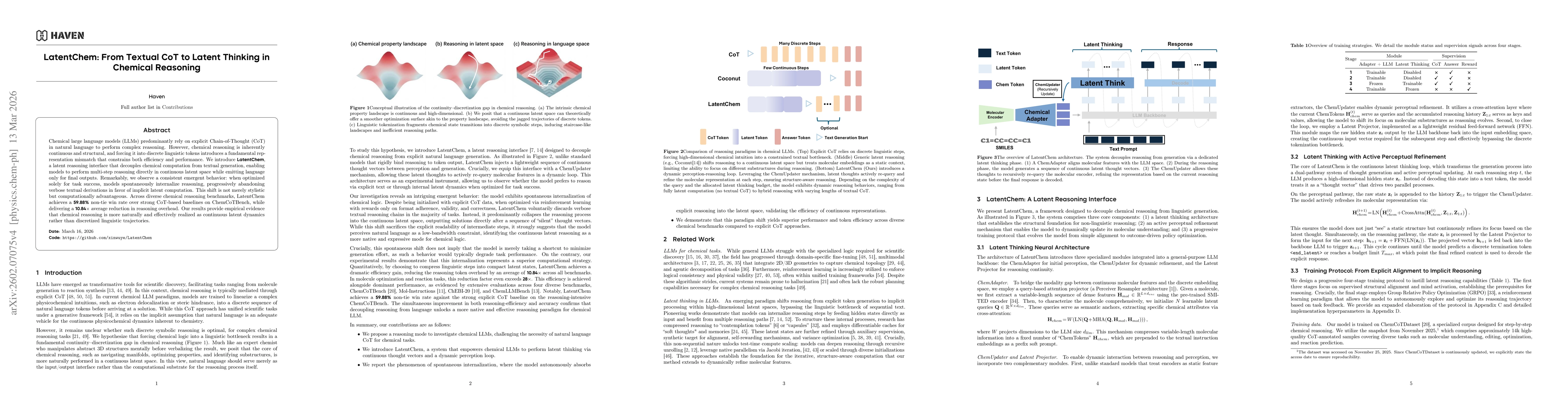 Thumbnail for LatentChem: From Textual CoT to Latent Thinking in Chemical Reasoning
