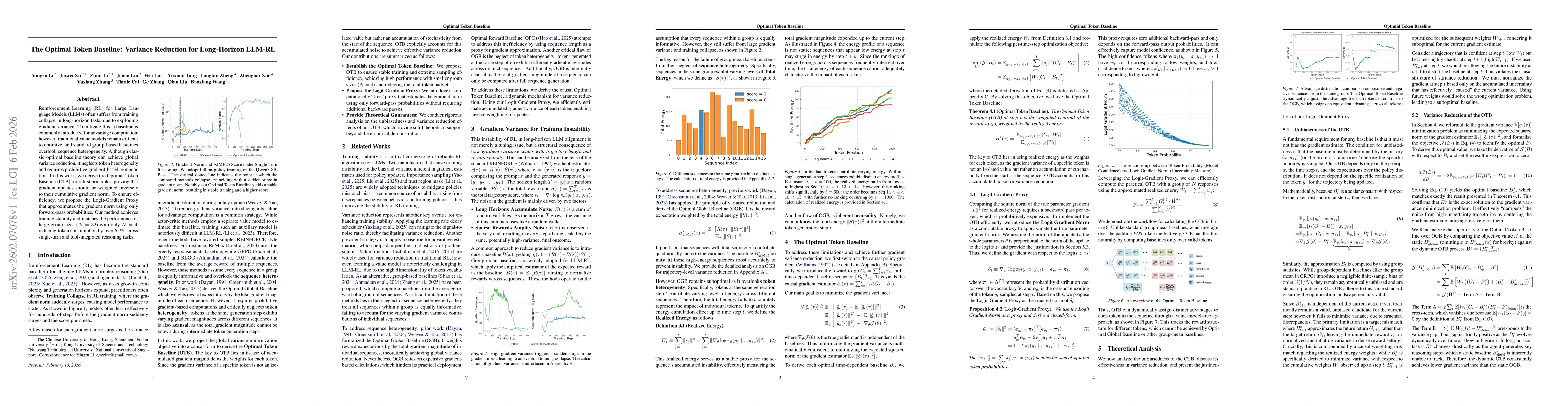 Thumbnail for The Optimal Token Baseline: Variance Reduction for Long-Horizon LLM-RL