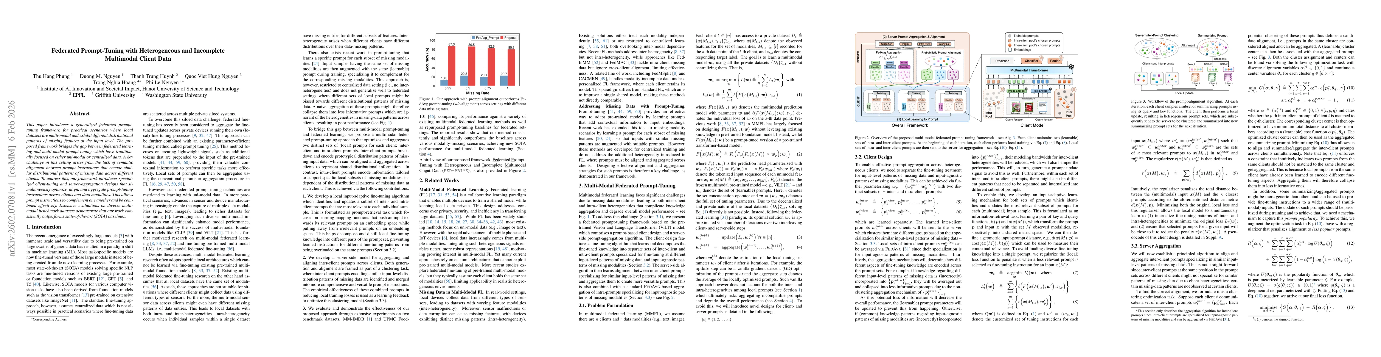 Thumbnail for Federated Prompt-Tuning with Heterogeneous and Incomplete Multimodal Client Data