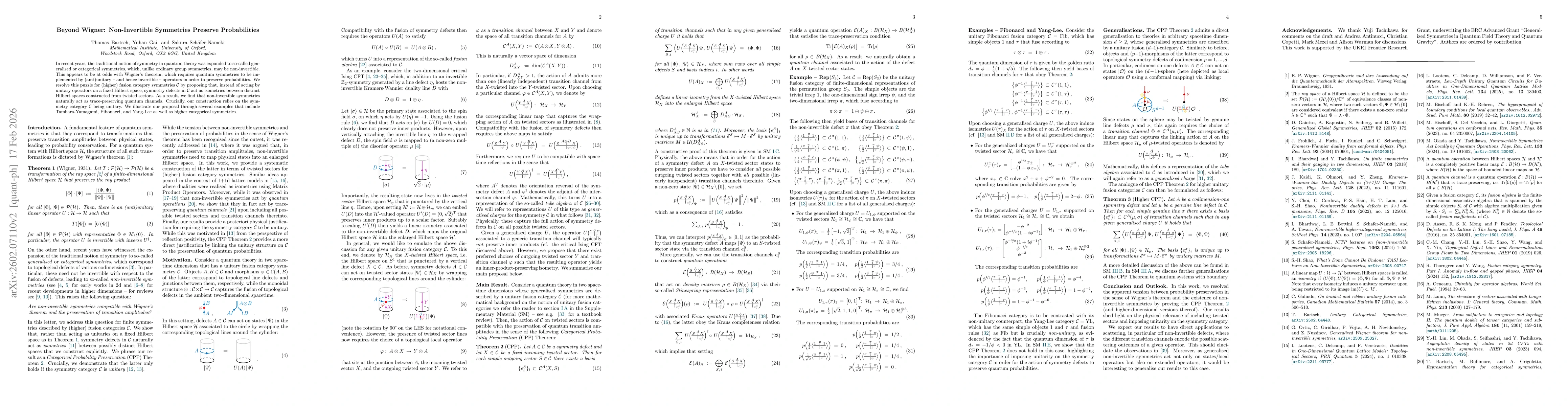 Thumbnail for Beyond Wigner: Non-Invertible Symmetries Preserve Probabilities