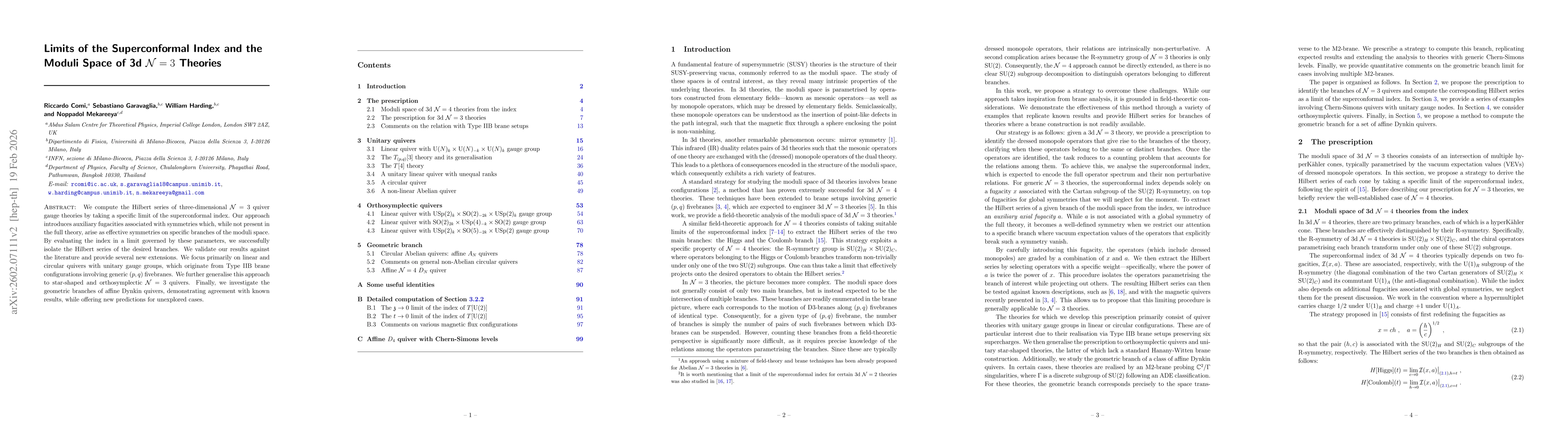Thumbnail for Limits of the Superconformal Index and the Moduli Space of 3d $\mathcal{N}=3$ Theories