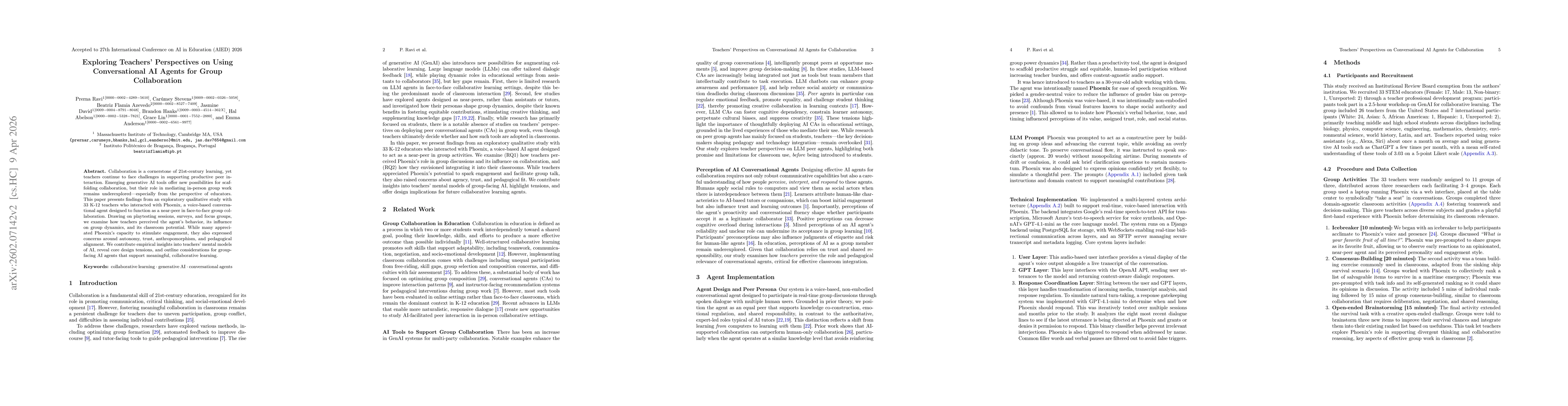 Thumbnail for Exploring Teachers' Perspectives on Using Conversational AI Agents for Group Collaboration
