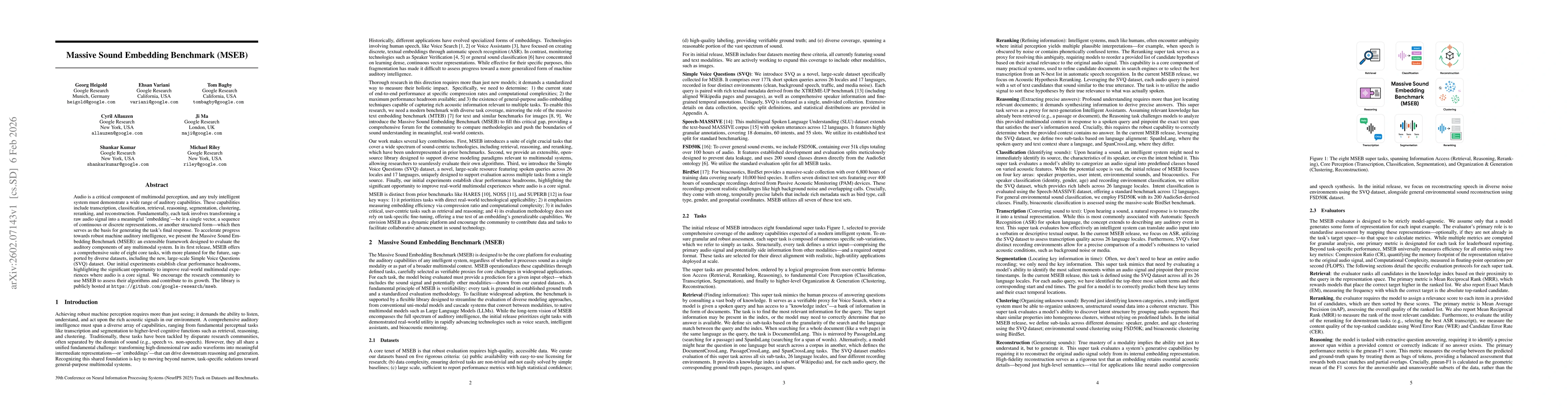 Thumbnail for Massive Sound Embedding Benchmark (MSEB)