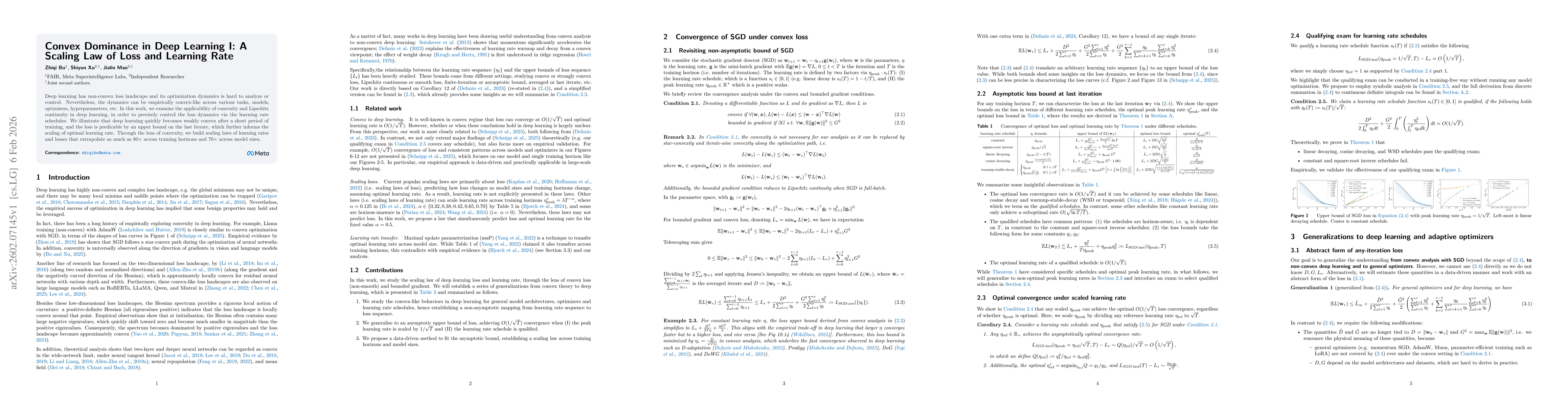 Thumbnail for Convex Dominance in Deep Learning I: A Scaling Law of Loss and Learning Rate