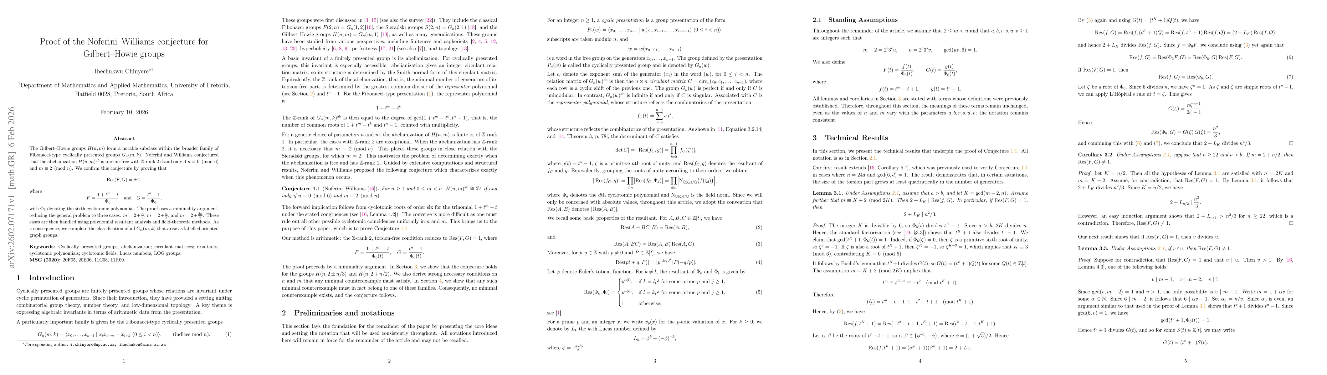 Thumbnail for Proof of the Noferini-Williams conjecture for Gilbert-Howie groups