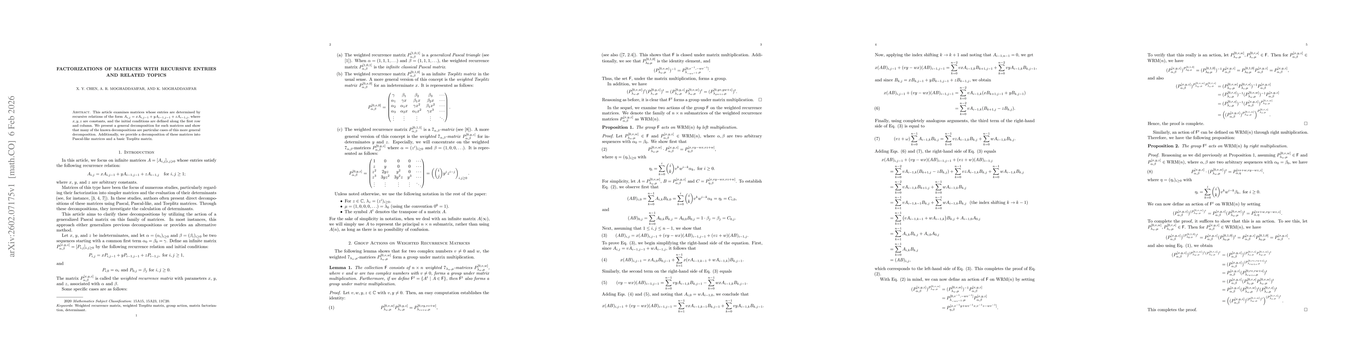 Thumbnail for Factorizations of Matrices With Recursive Entries and Related Topics