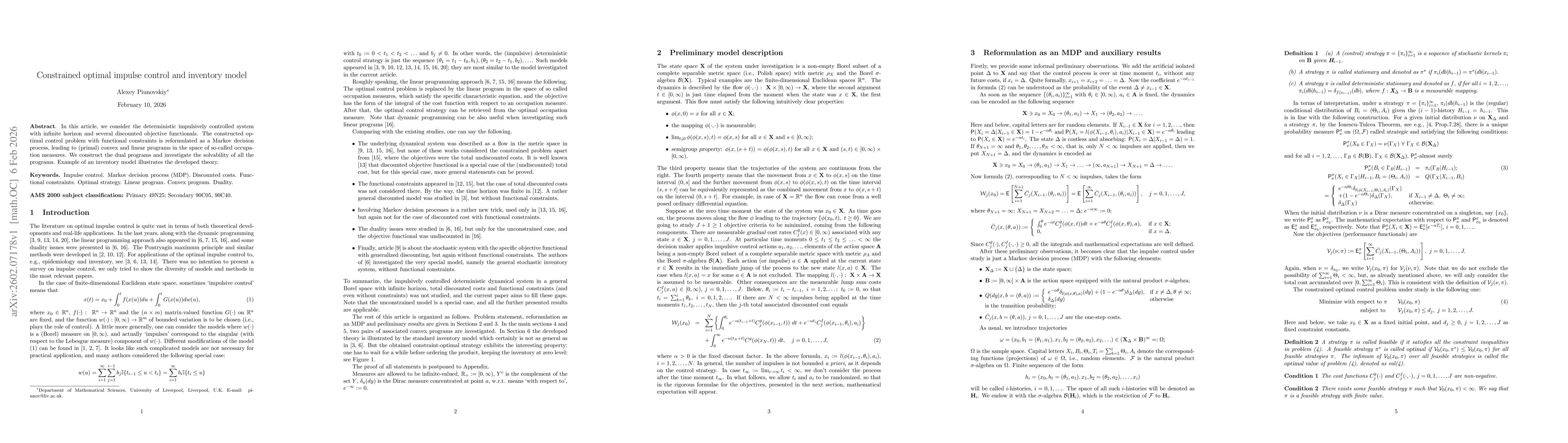 Thumbnail for Constrained optimal impulse control and inventory model