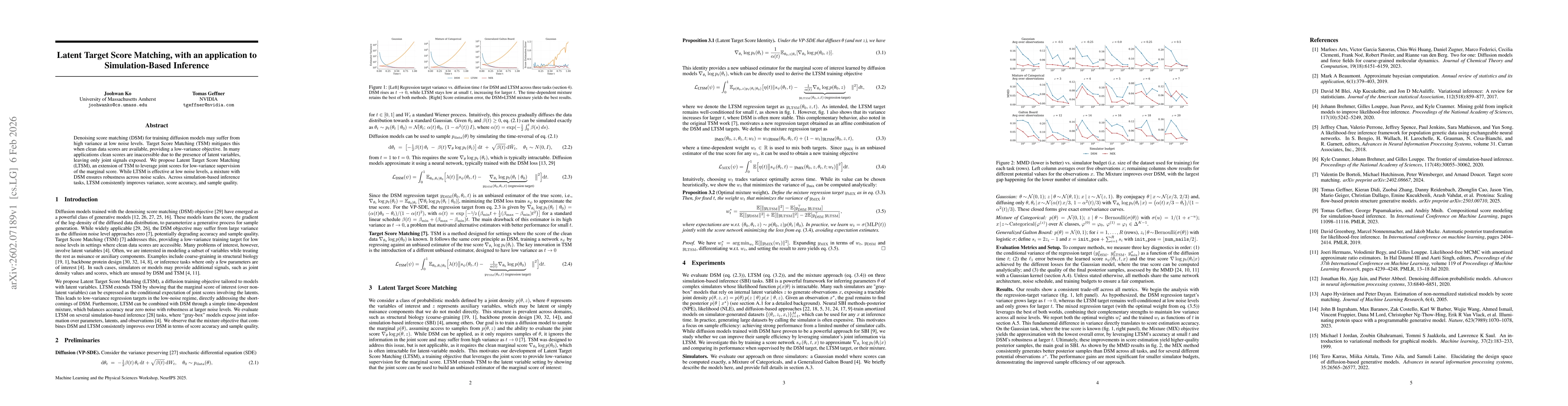 Thumbnail for Latent Target Score Matching, with an application to Simulation-Based Inference