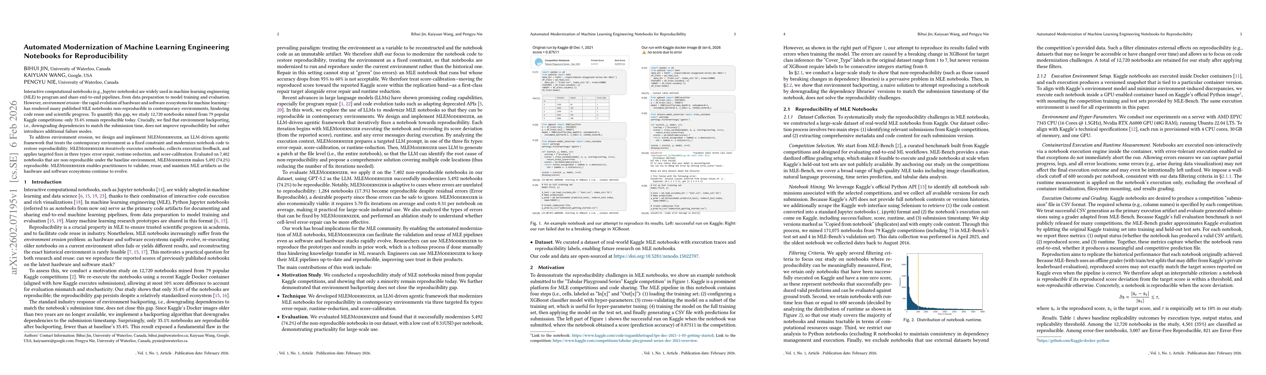 Thumbnail for Automated Modernization of Machine Learning Engineering Notebooks for Reproducibility