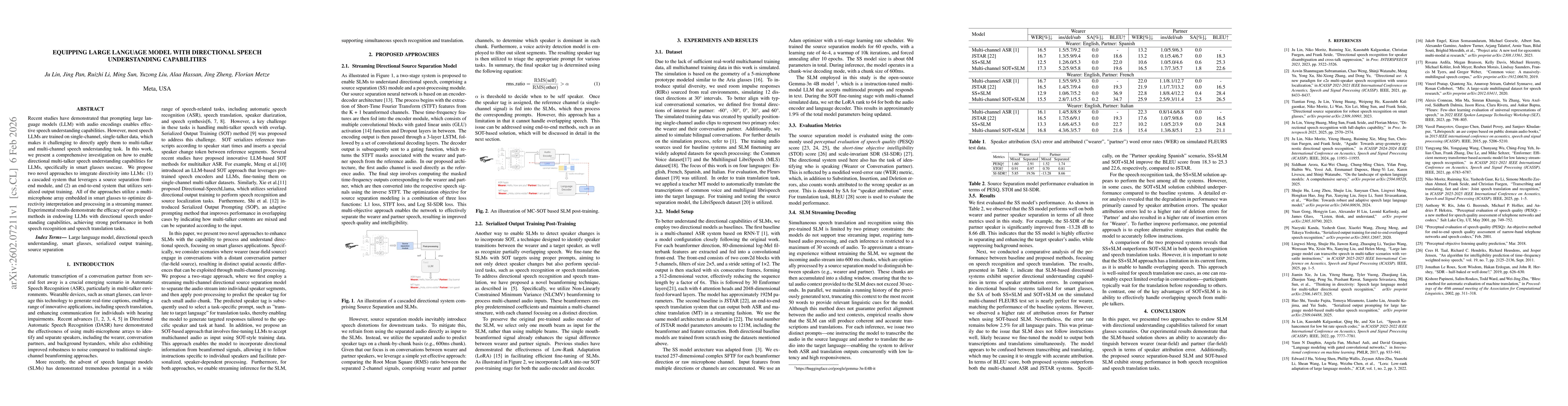 Thumbnail for Equipping LLM with Directional Multi-Talker Speech Understanding Capabilities