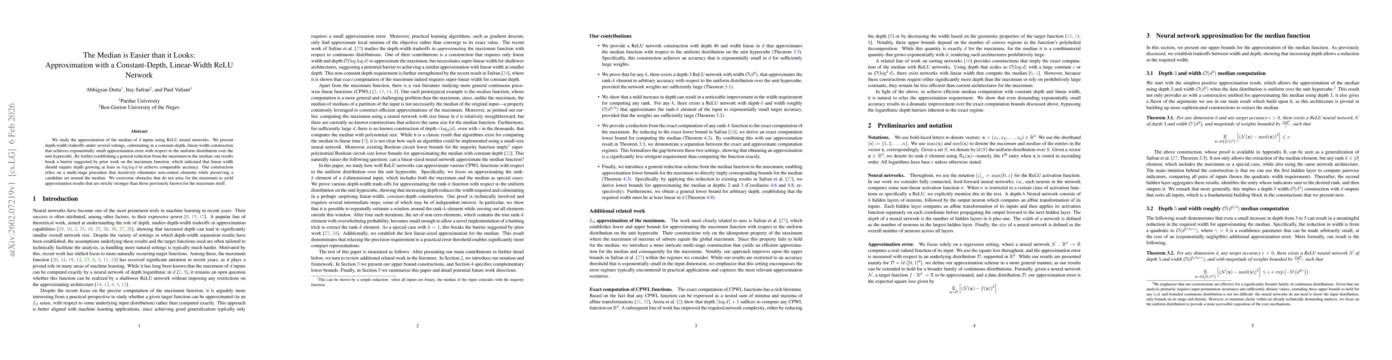 Thumbnail for The Median is Easier than it Looks: Approximation with a Constant-Depth, Linear-Width ReLU Network