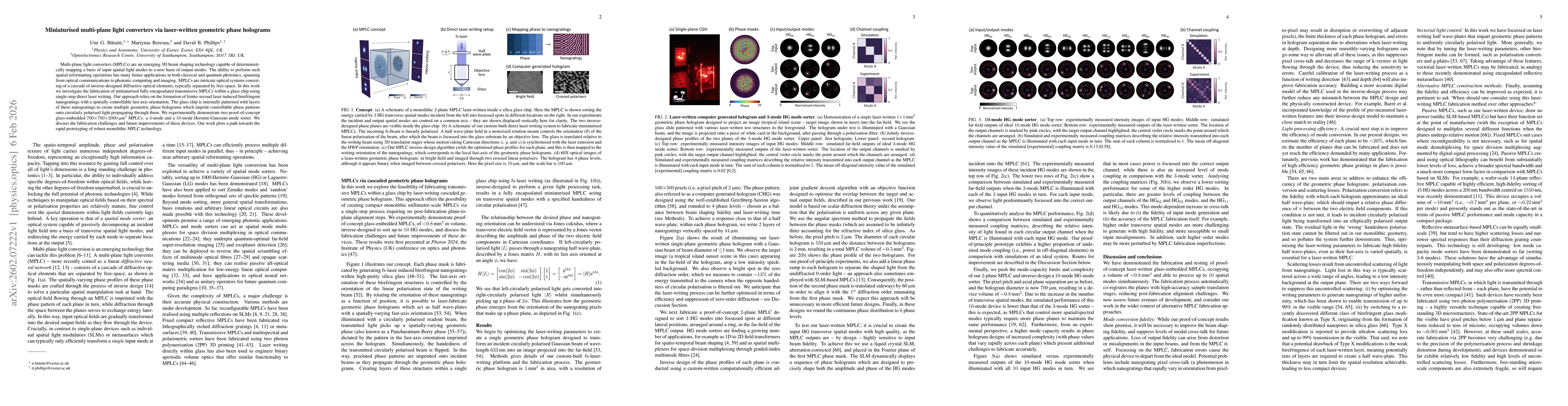 Thumbnail for Miniaturised multi-plane light converters via laser-written geometric phase holograms