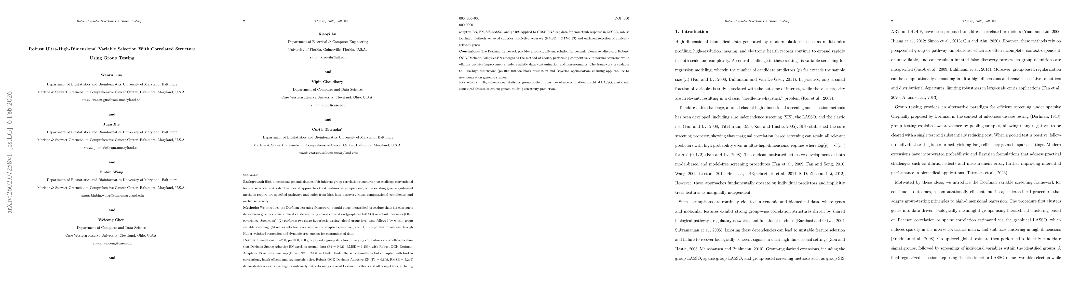 Thumbnail for Robust Ultra-High-Dimensional Variable Selection With Correlated Structure Using Group Testing