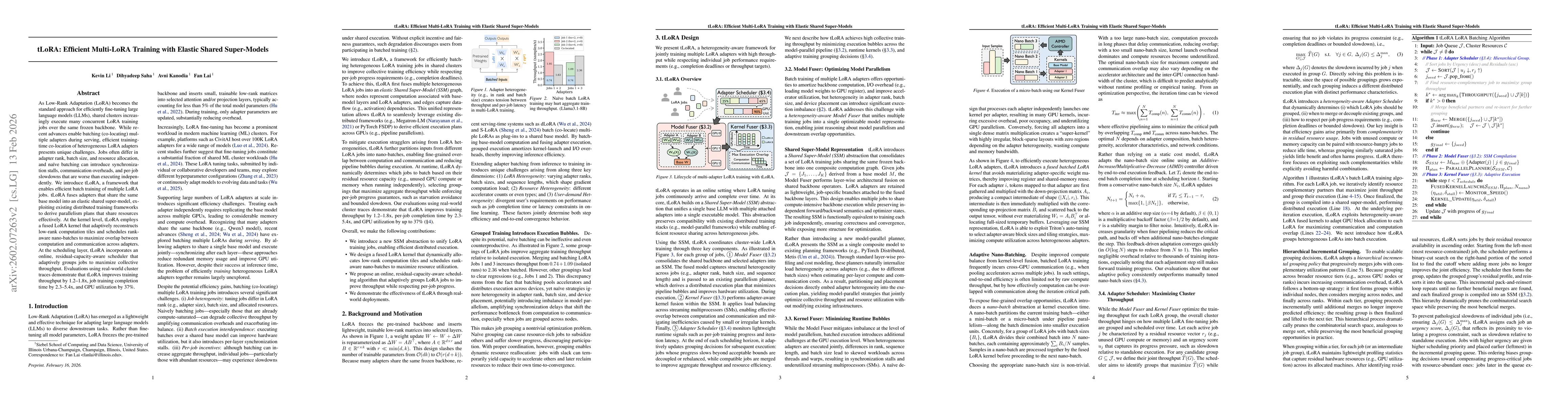 Thumbnail for tLoRA: Efficient Multi-LoRA Training with Elastic Shared Super-Models