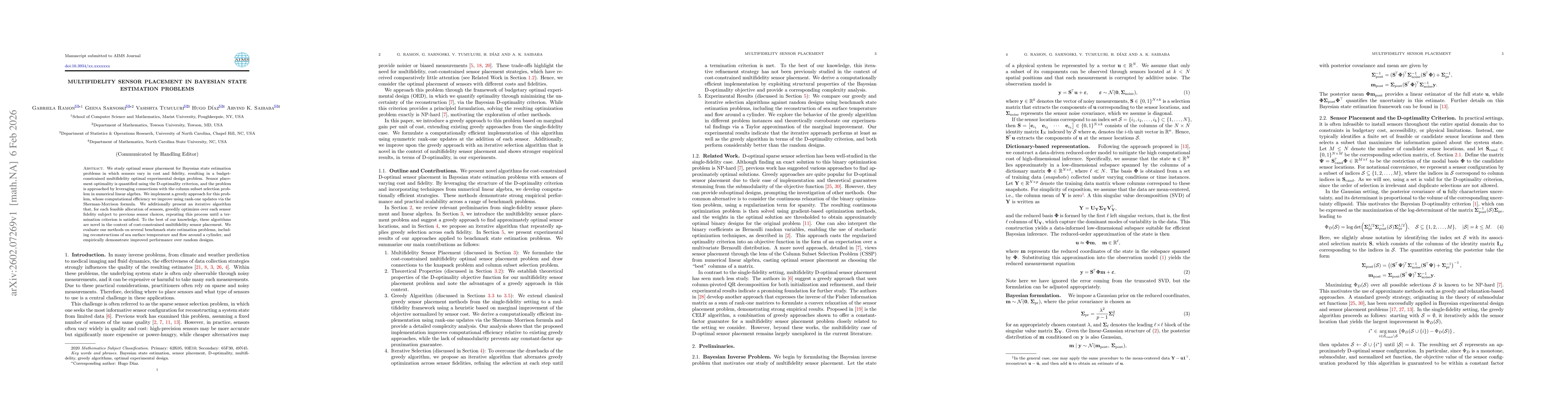 Thumbnail for Multifidelity sensor placement in Bayesian state estimation problems
