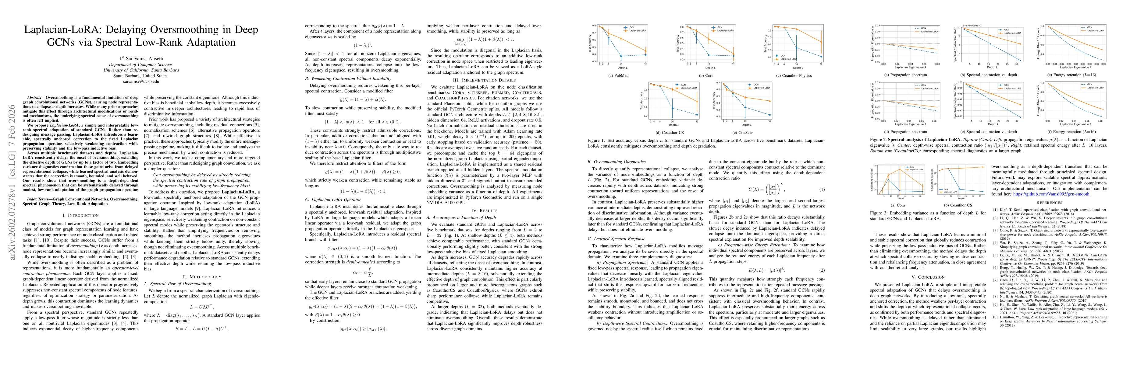 Thumbnail for Laplacian-LoRA: Delaying Oversmoothing in Deep GCNs via Spectral Low-Rank Adaptation