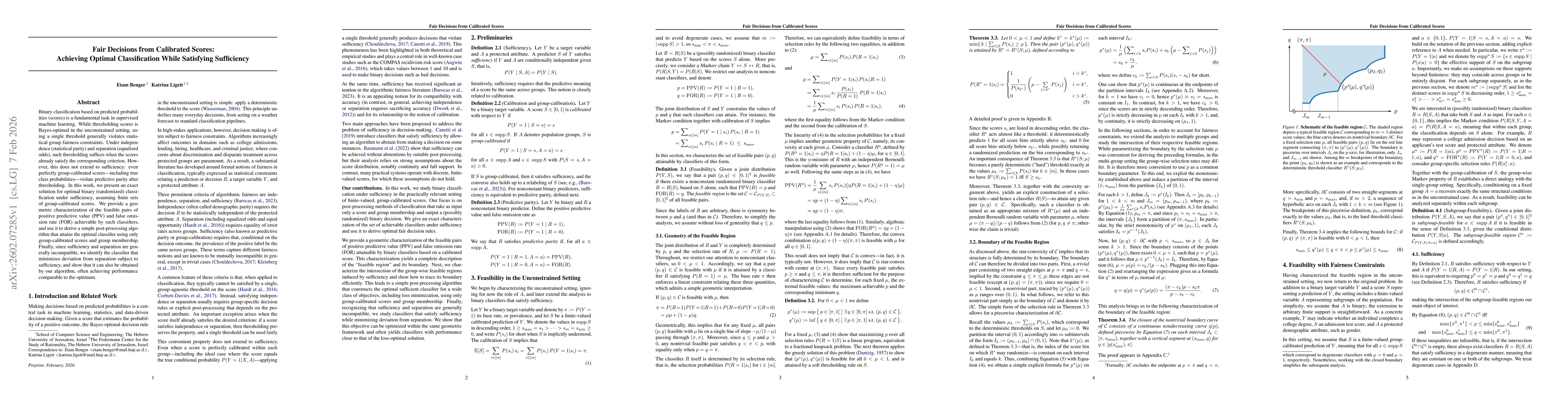 Thumbnail for Fair Decisions from Calibrated Scores: Achieving Optimal Classification While Satisfying Sufficiency