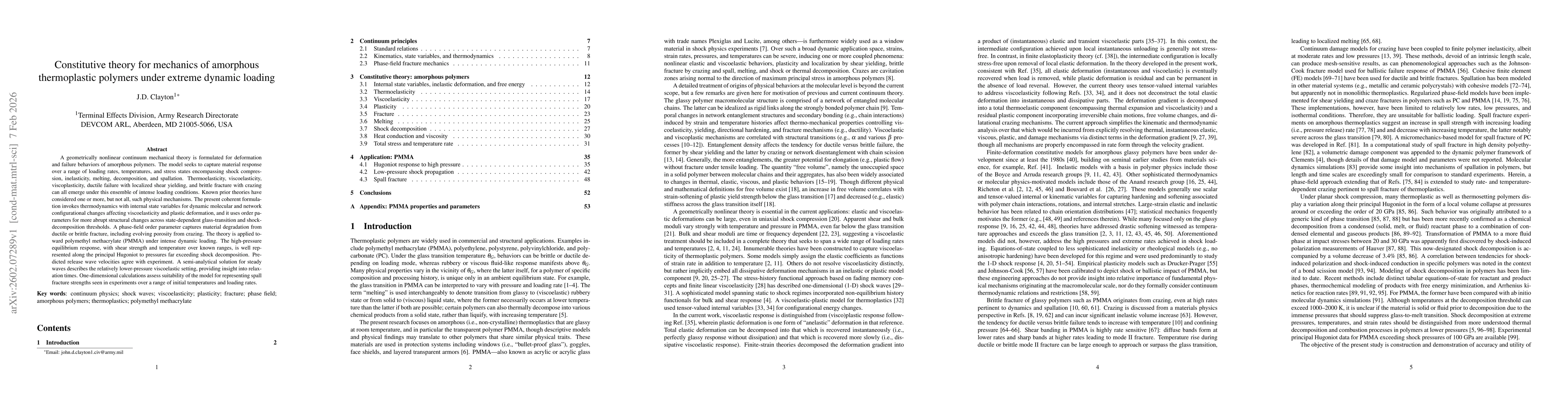 Thumbnail for Constitutive theory for mechanics of amorphous thermoplastic polymers under extreme dynamic loading