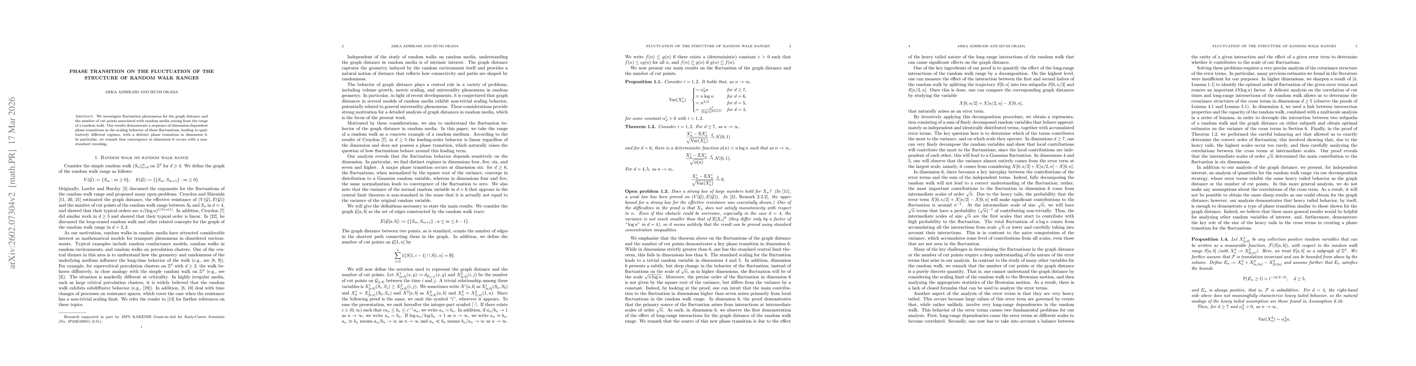 Thumbnail for Phase transition on the fluctuation of the structure of random walk ranges