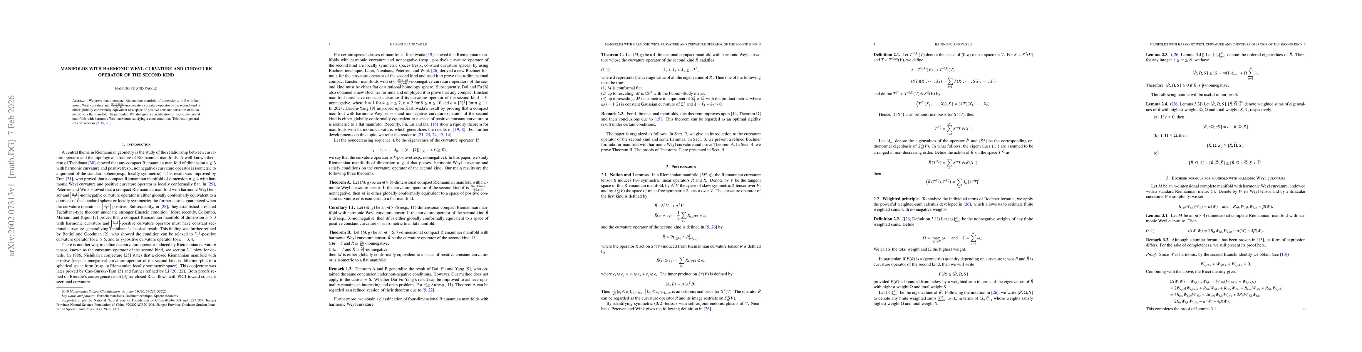 Thumbnail for Manifolds with harmonic Weyl curvature and curvature operator of the second kind