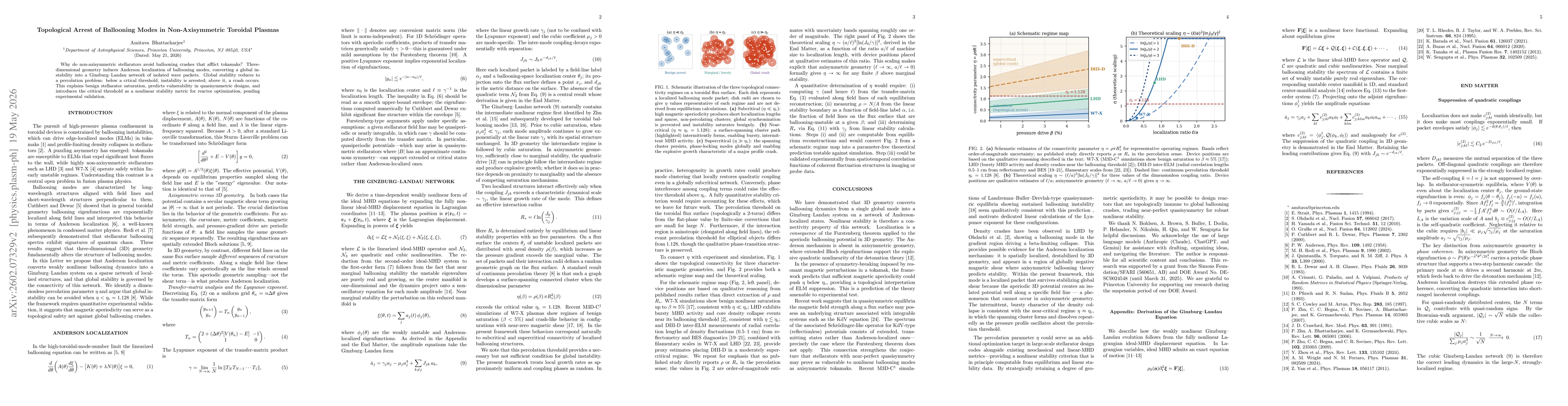 Thumbnail for Topological Arrest of Ballooning Modes in Non-Axisymmetric Plasmas