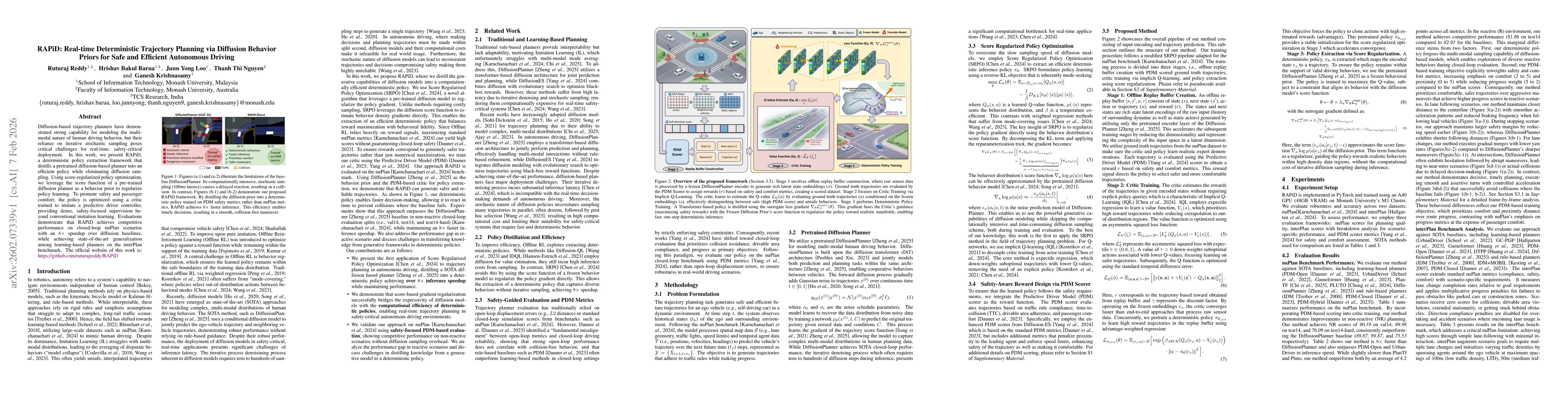 Thumbnail for RAPiD: Real-time Deterministic Trajectory Planning via Diffusion Behavior Priors for Safe and Efficient Autonomous Driving